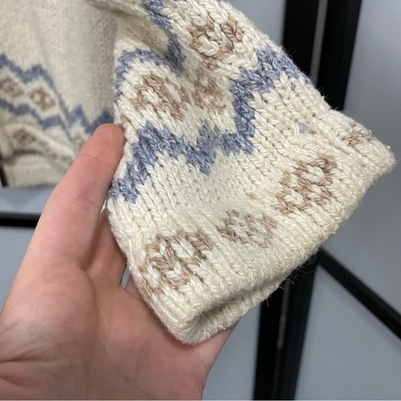 𝅺[m] Vintage White & Blue Zip-Up Snow Bunny Winter Fair Isle Print Knit Sweater - Picture 13 of 16